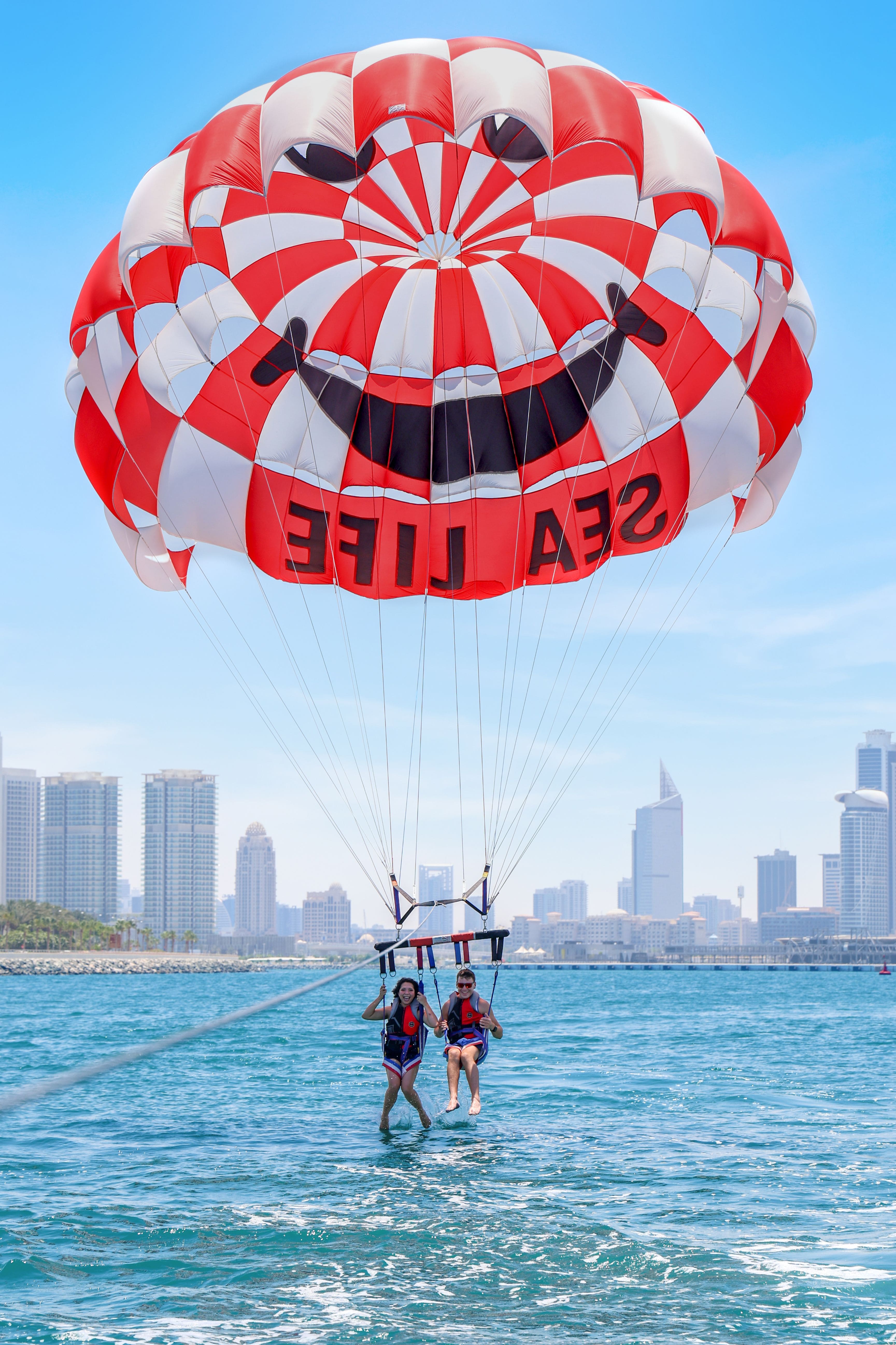 Parasailing over Puerto Rico bay, Gran Canaria